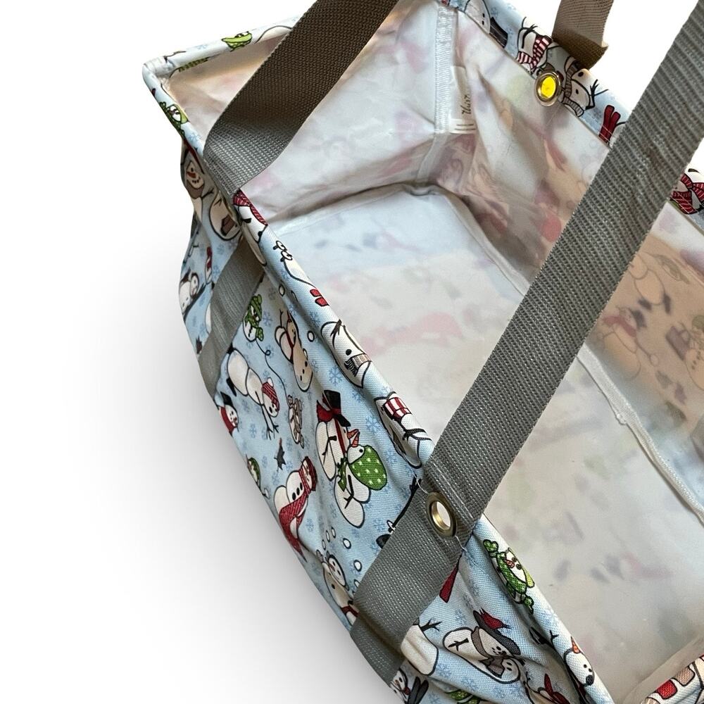 Thirty-One Small Utility Tote Snow Daze Snowman Blue Snowflake Organizer Bag 31 - Picture 10 of 12